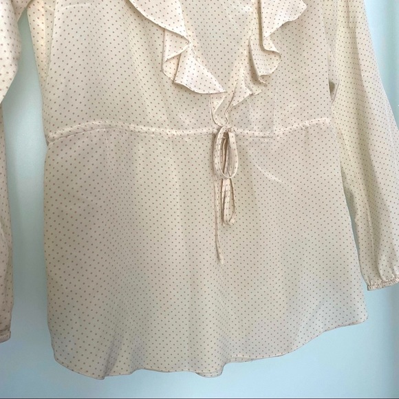 Rebecca Taylor cream ivory silk blouse ruffle pink dot size 2 - Picture 7 of 10